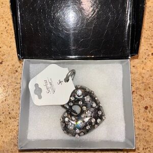 Silver heart keychain with rhinestones